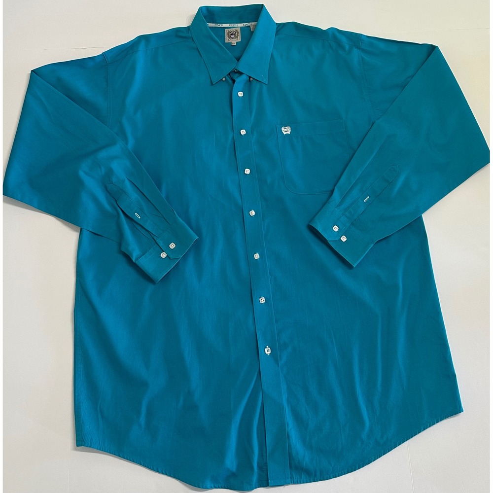 Cinch Mens XXL Western Button Down Shirt Teal Blue Long Sleeve Cotton Logo